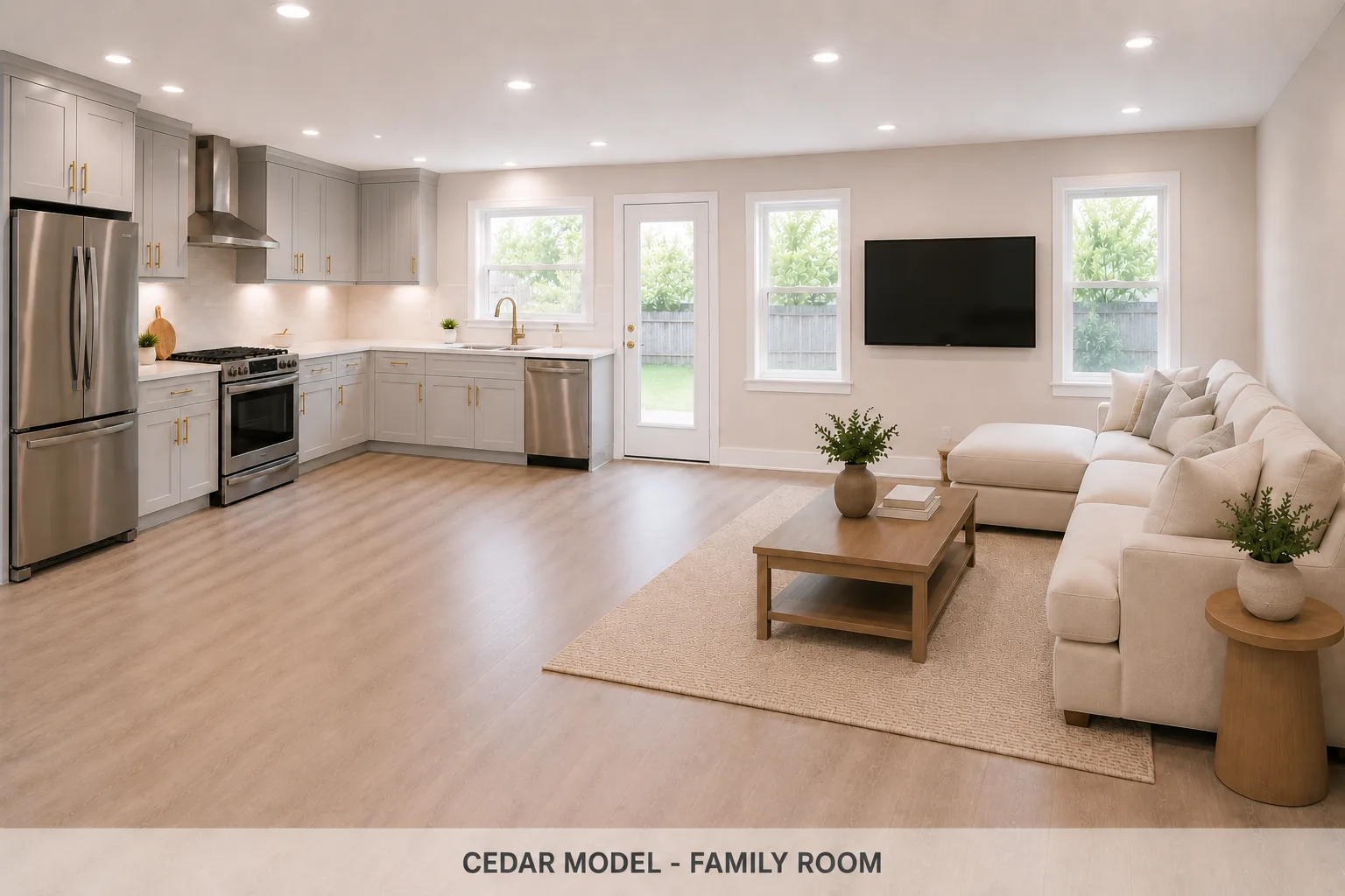 Cedar family room and kitchen